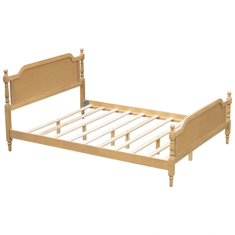 Struttura letto a piattaforma in stile tradizionale, in rattan, senza necessità di rete a molle