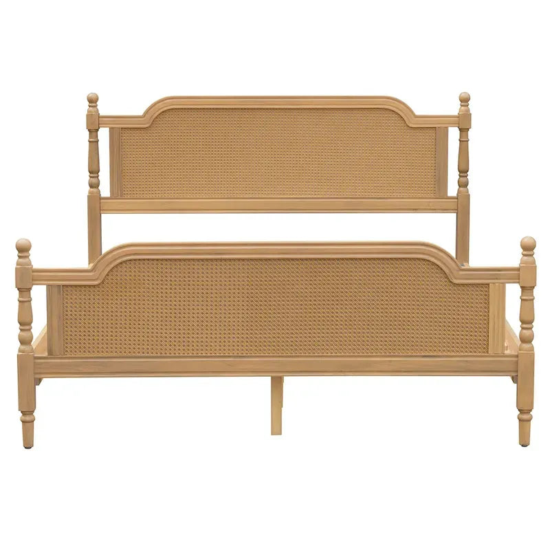 Struttura letto a piattaforma in stile tradizionale, in rattan, senza necessità di rete a molle