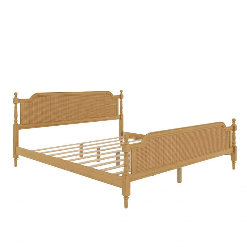 Struttura letto a piattaforma in stile tradizionale, in rattan, senza necessità di rete a molle