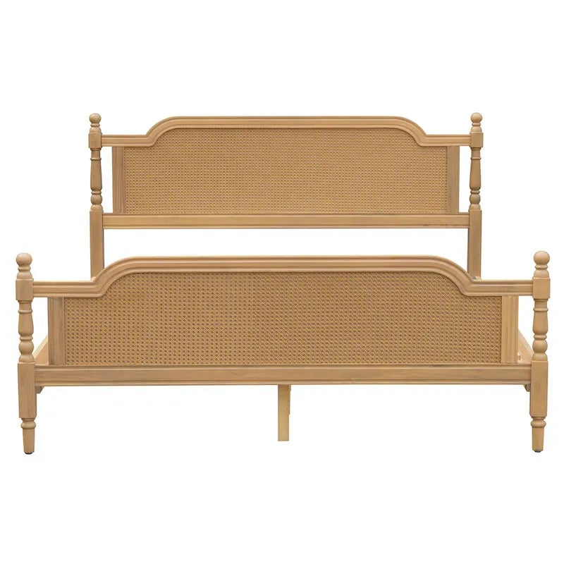 Struttura letto a piattaforma in stile tradizionale, in rattan, senza necessità di rete a molle
