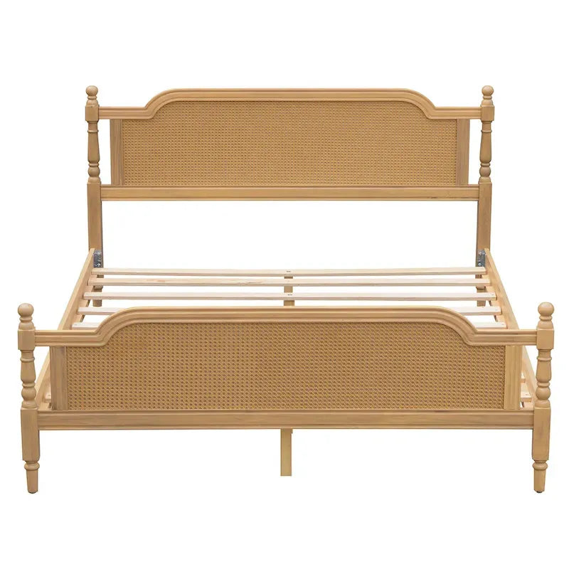 Struttura letto a piattaforma in stile tradizionale, in rattan, senza necessità di rete a molle