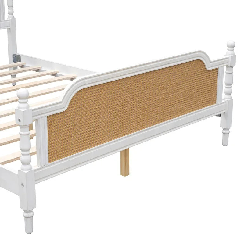 Struttura letto a piattaforma in stile tradizionale, in rattan, senza necessità di rete a molle