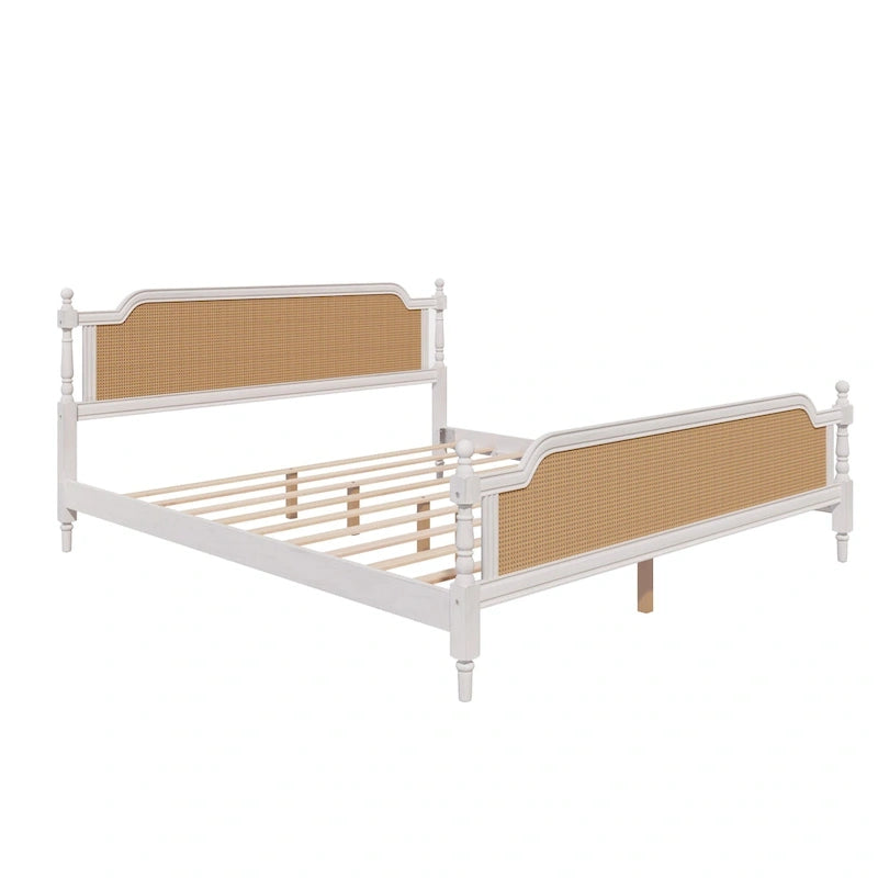 Struttura letto a piattaforma in stile tradizionale, in rattan, senza necessità di rete a molle