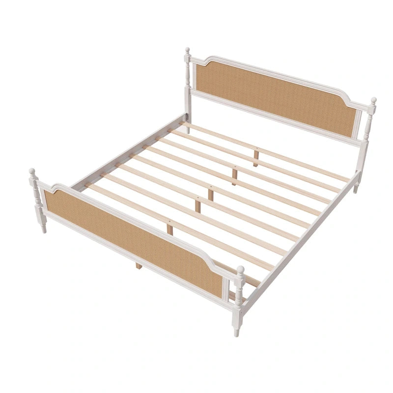 Struttura letto a piattaforma in stile tradizionale, in rattan, senza necessità di rete a molle