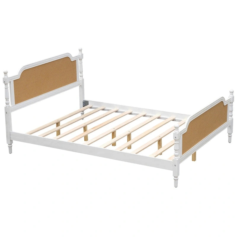 Struttura letto a piattaforma in stile tradizionale, in rattan, senza necessità di rete a molle