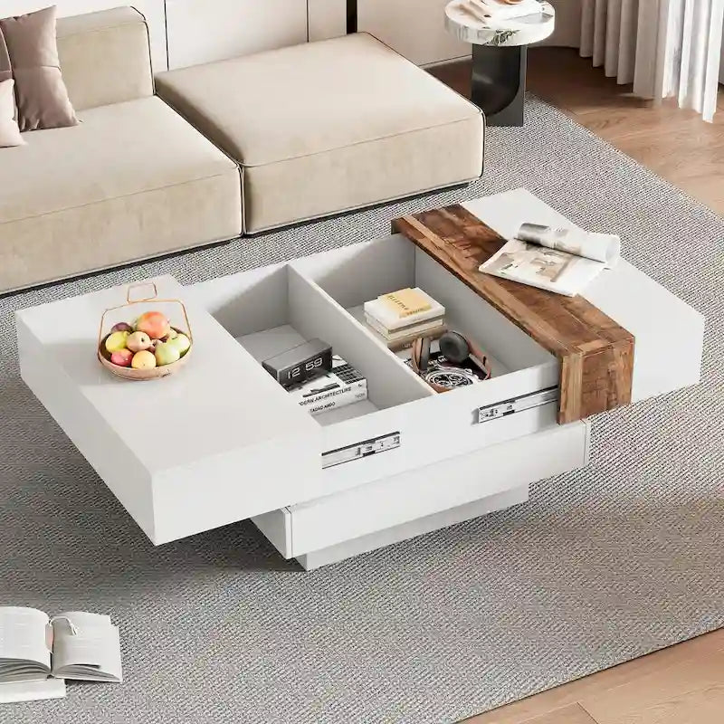 31.4 Square Coffee Table with Sliding Top and Hidden Storage