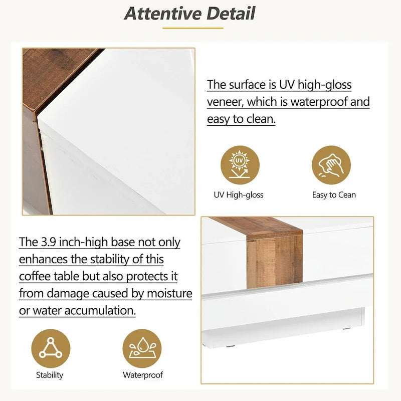 31.4 Square Coffee Table with Sliding Top and Hidden Storage